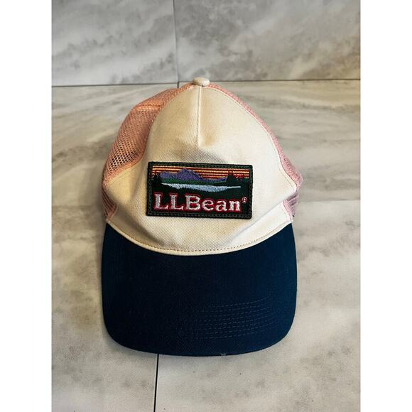 Vintage LL Bean Logo Trucker Hat Cap Embroidered Patch Mesh Snapback Pink OSFM - Picture 3 of 6